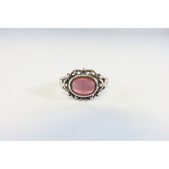Vintage Pink Cat’s Eye Sterling Silver Ring, Size 6.25, Victorian Style - Picture 1 of 7